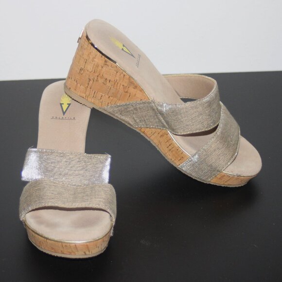 LADIES VOLATILE WEDGE SLIDE/SANDALS - 9 - SOFT GOLD - Picture 1 of 9